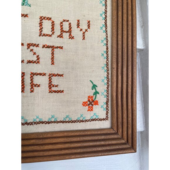 Vintage Framed Cross Stitch "Today Is The First Day Of The Rest Of Your Life" - Picture 5 of 9